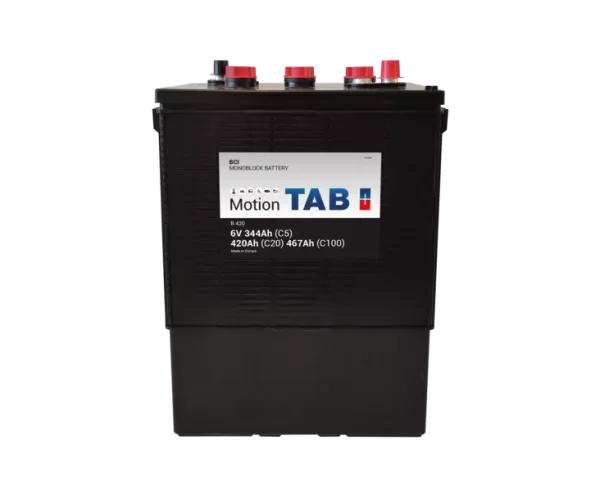 TAB motion BCI B420 6V 420Ah batteria deep cycle ad acido libero ideale per usi intensivi come golf car, lavapavimenti e piattaforme aeree.